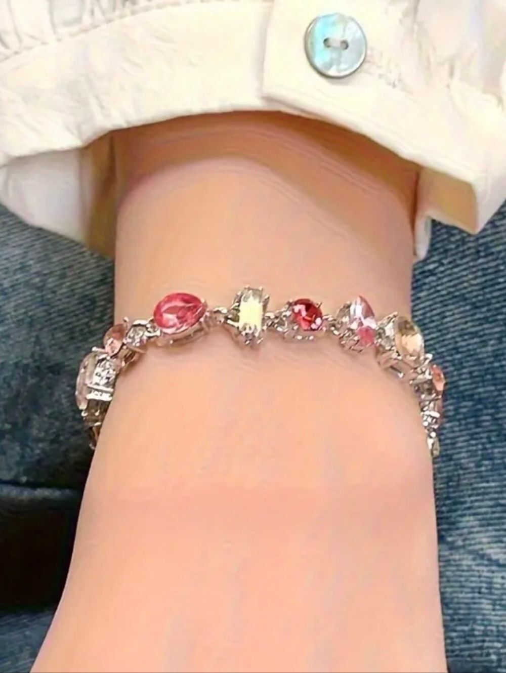 Pink Rhinestone Bracelet - Picture 2 of 7
